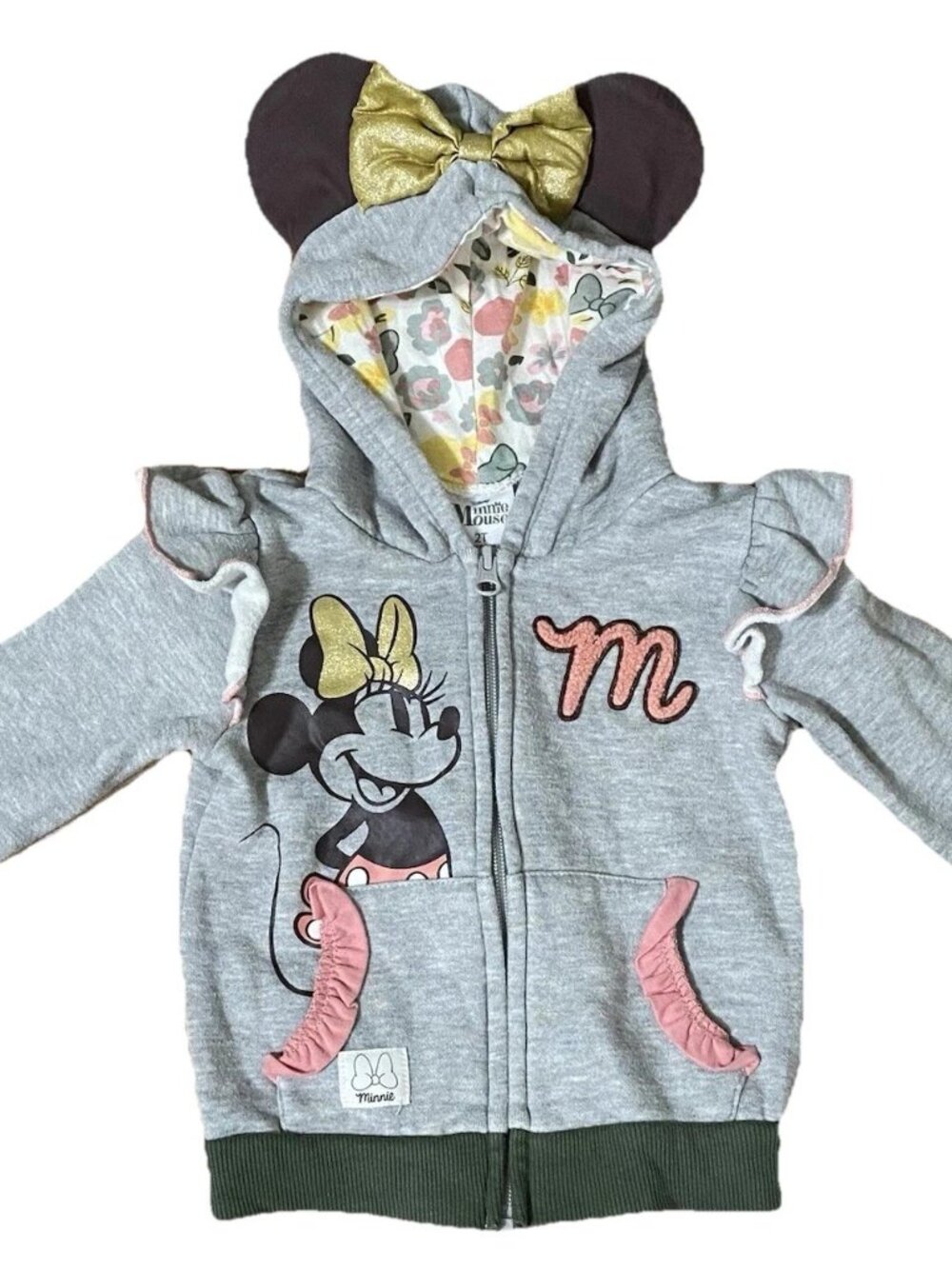 Disney Girls Minnie Hoodie with Gold Bow and Ear Size 2T